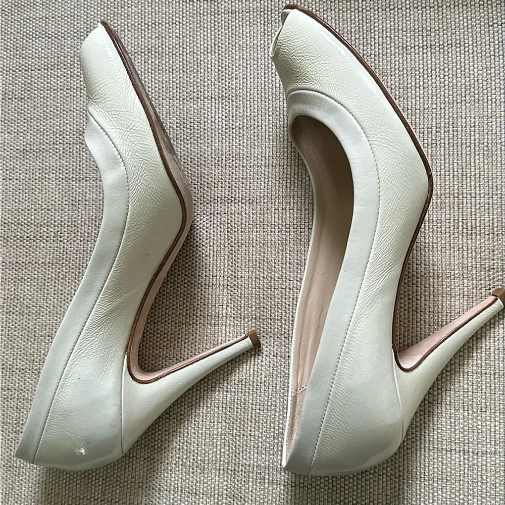 Butter Bridal Peep Toe Pumps Leather Handcrafted in Italy Cream Size 9